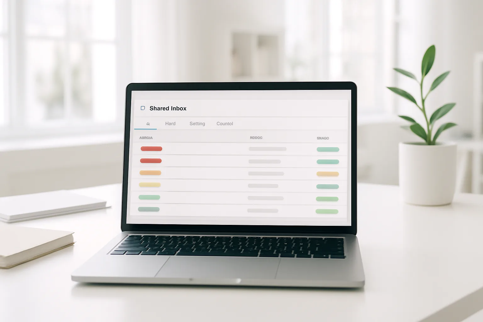 Shared inbox on screen with orders being sorted into categories