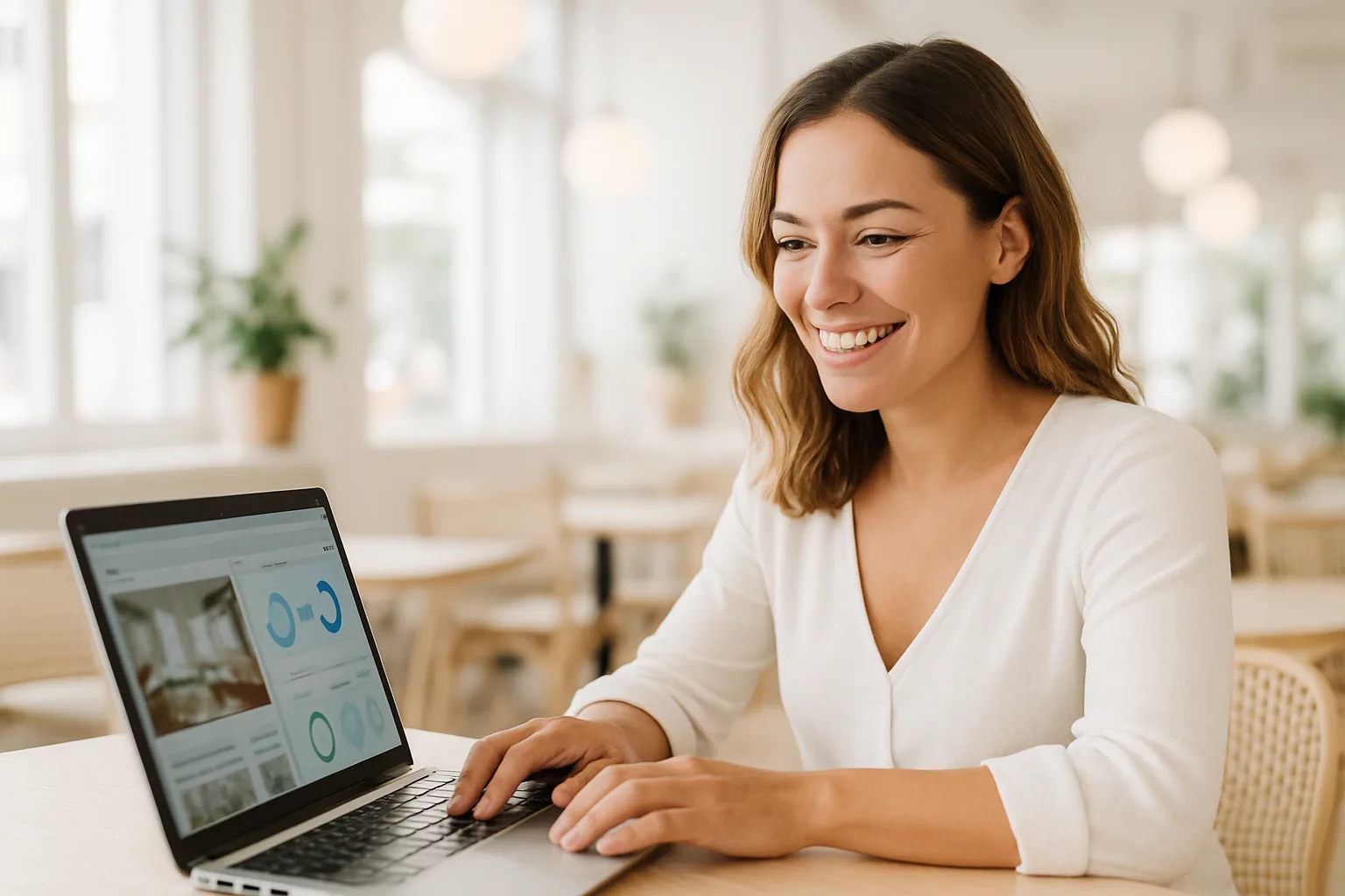 New business owner reviewing a website and call dashboard on a laptop